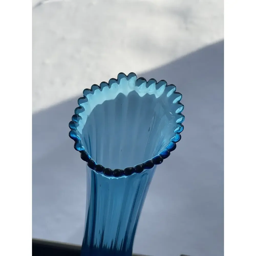 Ubiquitous Ribbed Panel Peacock Blue Swung Vase LE‎ Smith Glass 14”